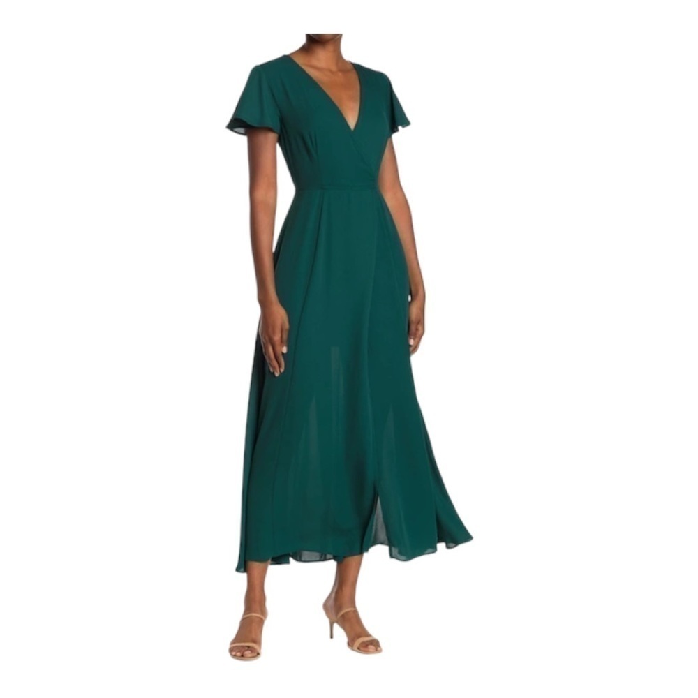 LOVE by Design FLUTTER SLEEVE WRAP MAXI DRESS IN PINK